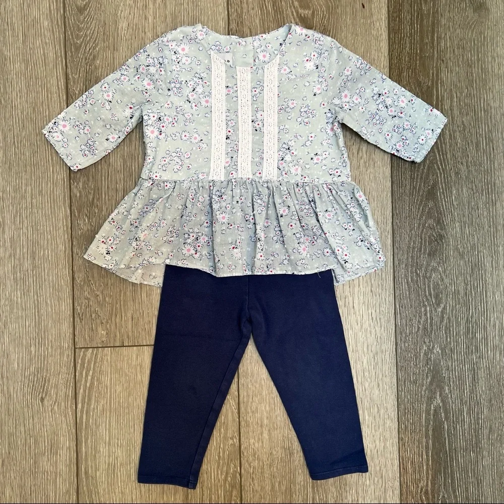 PIPPA & JULIE 2PC OUTFIT PEPLUM TOP NAVY LEGGINGS 24MO